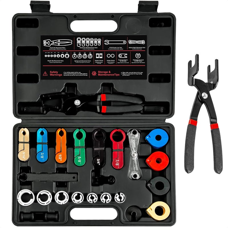 XOOL 26PCS Fuel Line Disconnect Tool Set, Master Quick Disconnect Kit with AC & Fuel Line Pliers, Spring Lock Tools, for Ford GM Chevy Automotive AC Transmission Systems - Image 1